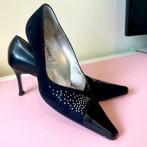 Black Italian Leather & Suede 3” Pumps